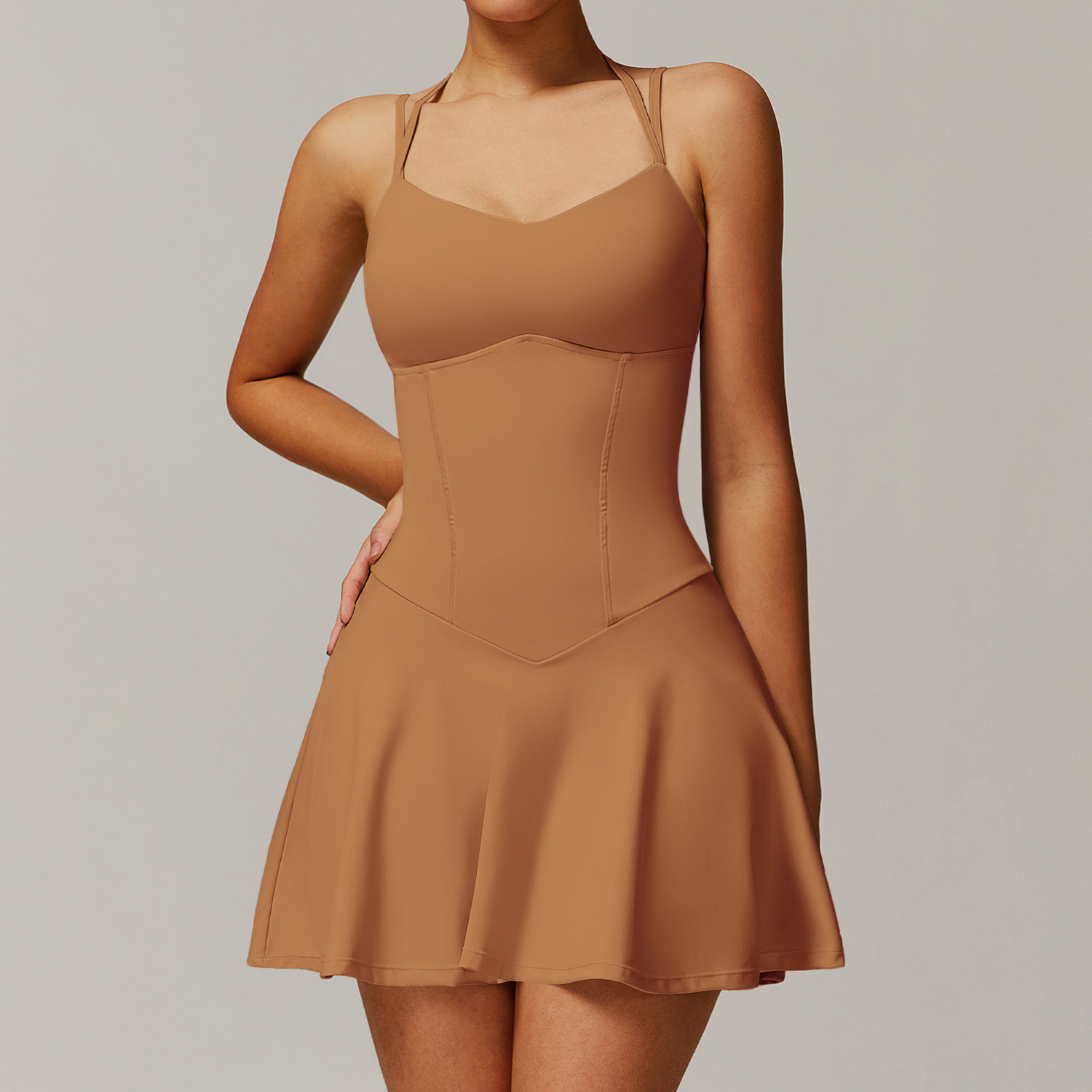 A822 Athletic Women's Halter Top Dress with Pocket Bottom Layer - Lightweight Short Tennis Skirt