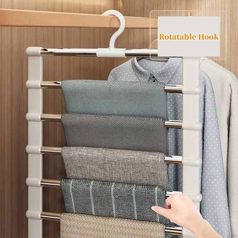 Stainless Steel Pants Hanger Magic Foldable Trouser Rack Ladder Hanger For Saving Wardrobe Space Closet Organizer C251117