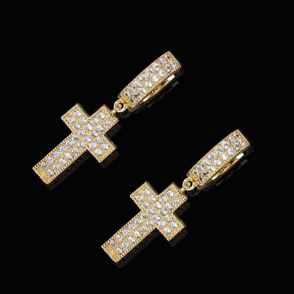 Laboratory cultivation of Moissanite Womens Iced Out Hip Hop Cross Earrings Fine Jewelry Shiny Diamond CZ Hoop Earrings
