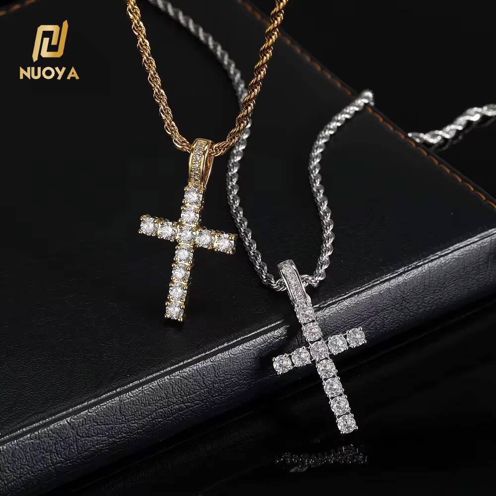 Moissanite Hip Hop Jewelry Silver Christian Dainty Jesus Piece Zircon Men Pendant Diamond Cross Necklace
