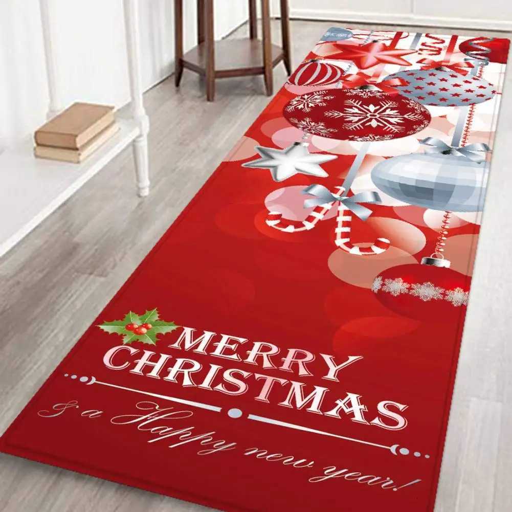 VIKAMA Christmas Runner Rug Santa Snowmen Reindeer Floor Mat Christmas Decoration Indoor Red Soft Flannel Carpet Home DecorationM251117