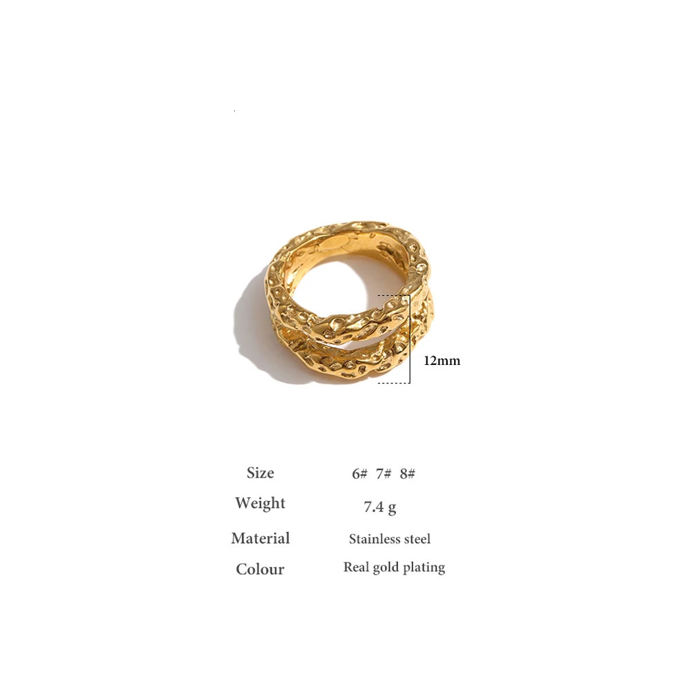 Yhpup Stainless Steel Round Rings For Women Gold Texture Metal 18 K Plated Statement Trendy Jewelry Bagues Pour Femme Gift 251112
