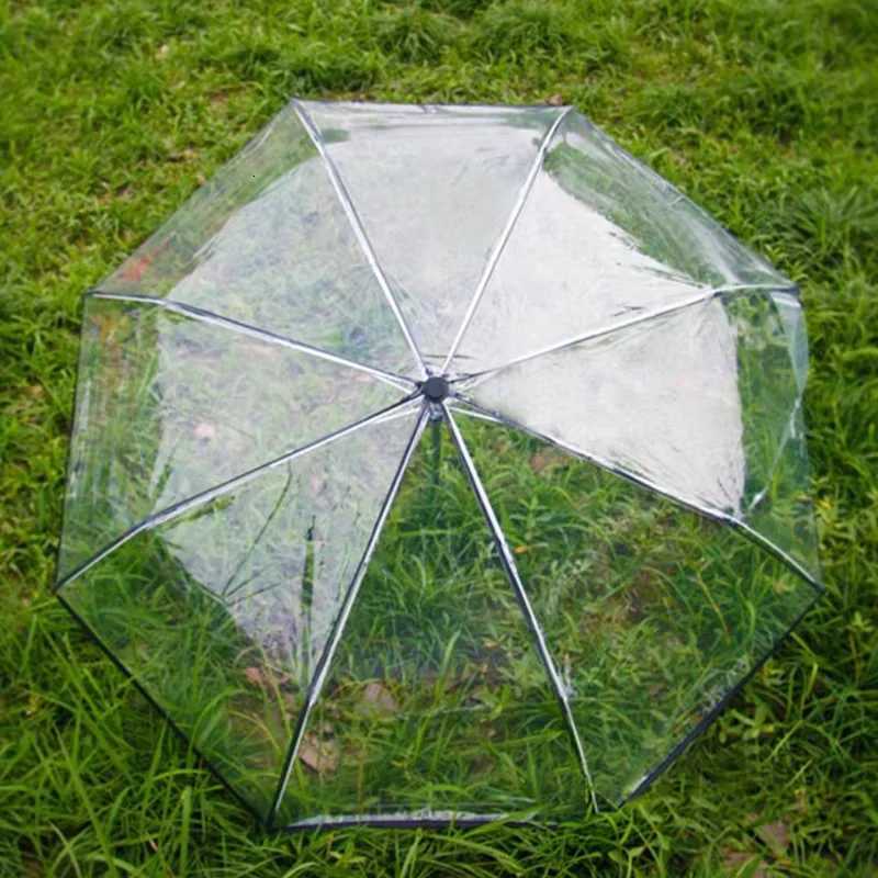 Student minimst transparent folding umbrella fully automatic transparent three-fold umbrella windproof and rainproof C251117