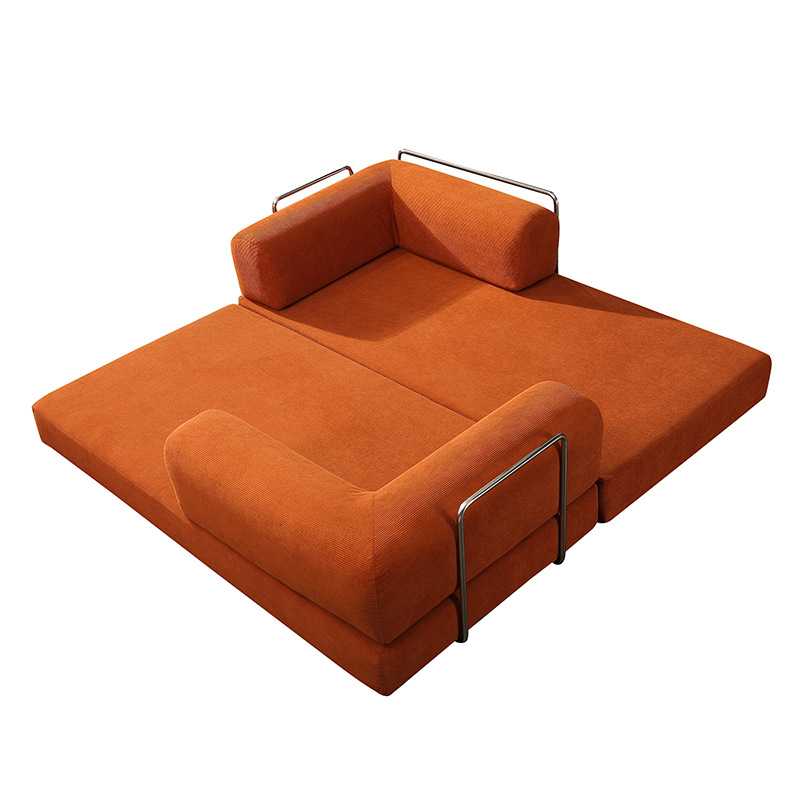 Compressed Foldable Sofa Bed, Convertible Multi-Functional Couch Bed, Space-Saving Orange Fabric Sofa with Metal Accents, Easy to Store & Assemble