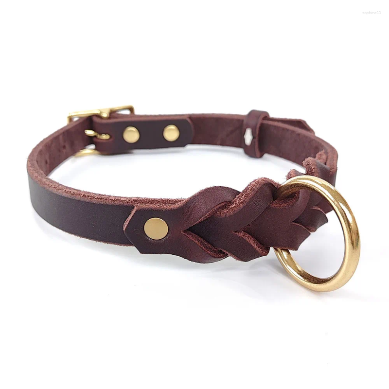 Update Classic Heavy Duty Dog Collars Braided Genuine Leather Collar With Tough Waterproof & Rust-Proof Brass Hardware Black Brown