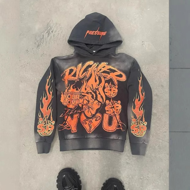 Men's Hoodies Y2k Harajuku Hip Pop Gothic Print Pattern Hoodie Gothic Streetwear Tops Sweatshirt Fashion Zip Men Clothing