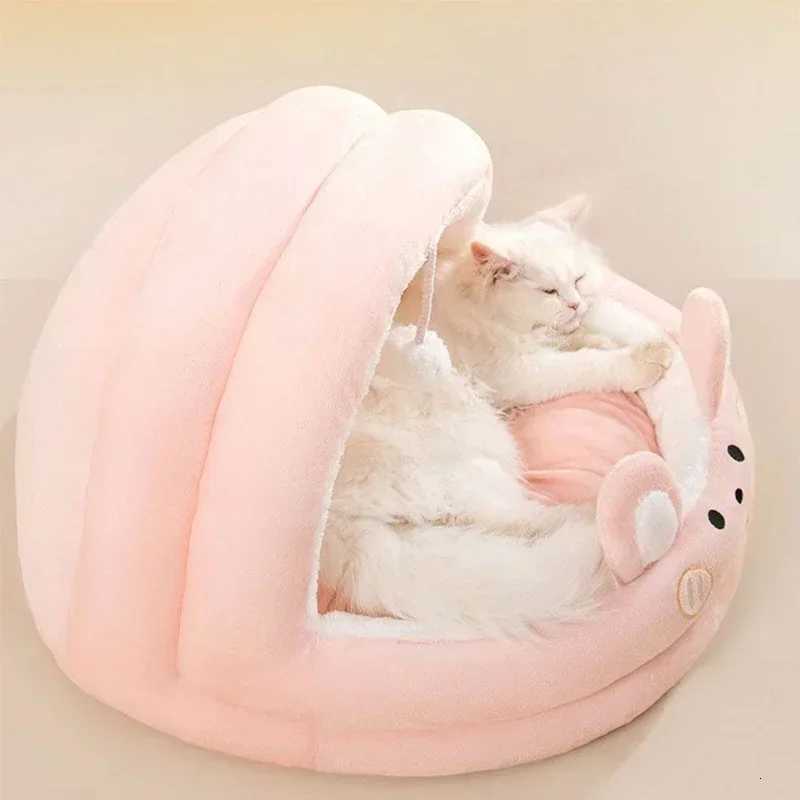 Cat Litter Bed Soft and Cozy with Plush Ball Semi-Closed Puppy Kitten Cave Bed Removable Cute Cartoon Pet LitterM251117