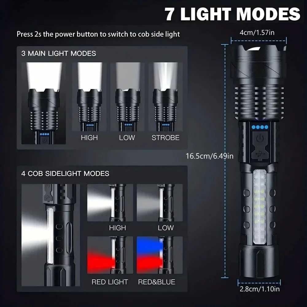 A76 Super Bright Rechargeable Flashlight with Clip -Portable Powerful Illumination for Outdoor Adventure Emergency Daily Use M251117