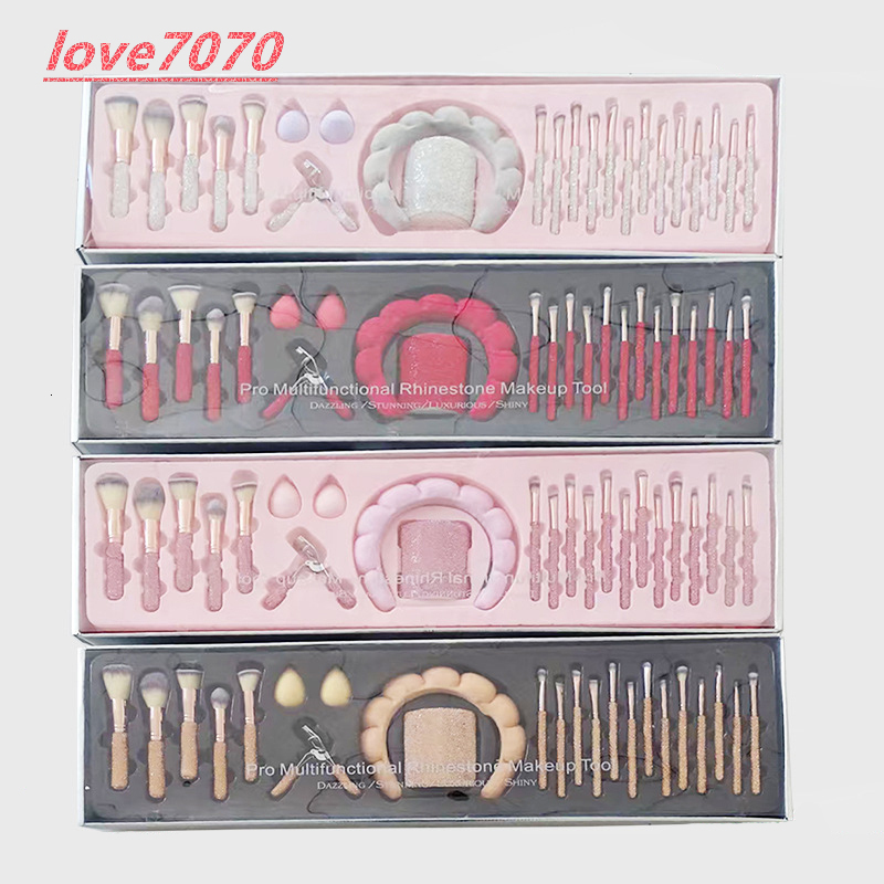 High End Cosmetics Beauty Tool Spa Headband Makeup Sponges Diamond Bling Rhinestone Makeup Brushes Set With Gift Box