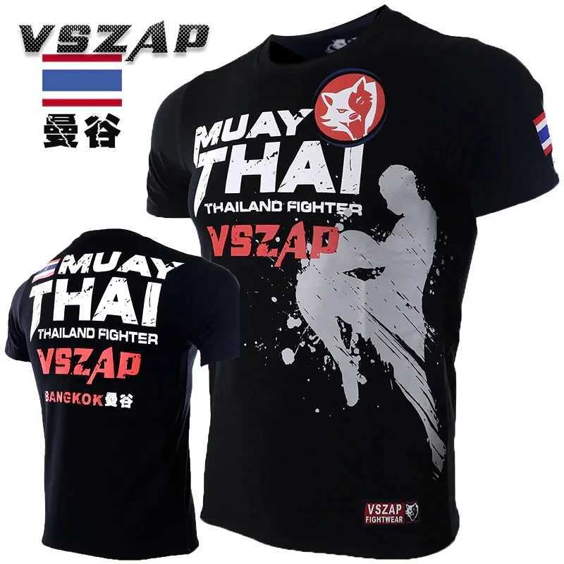 Mens Muay Thai Sports T-shirt Running T-shirt Mens Gym Fitness MMA Training Shirt Sportswear Boxing Quick Dry W250417