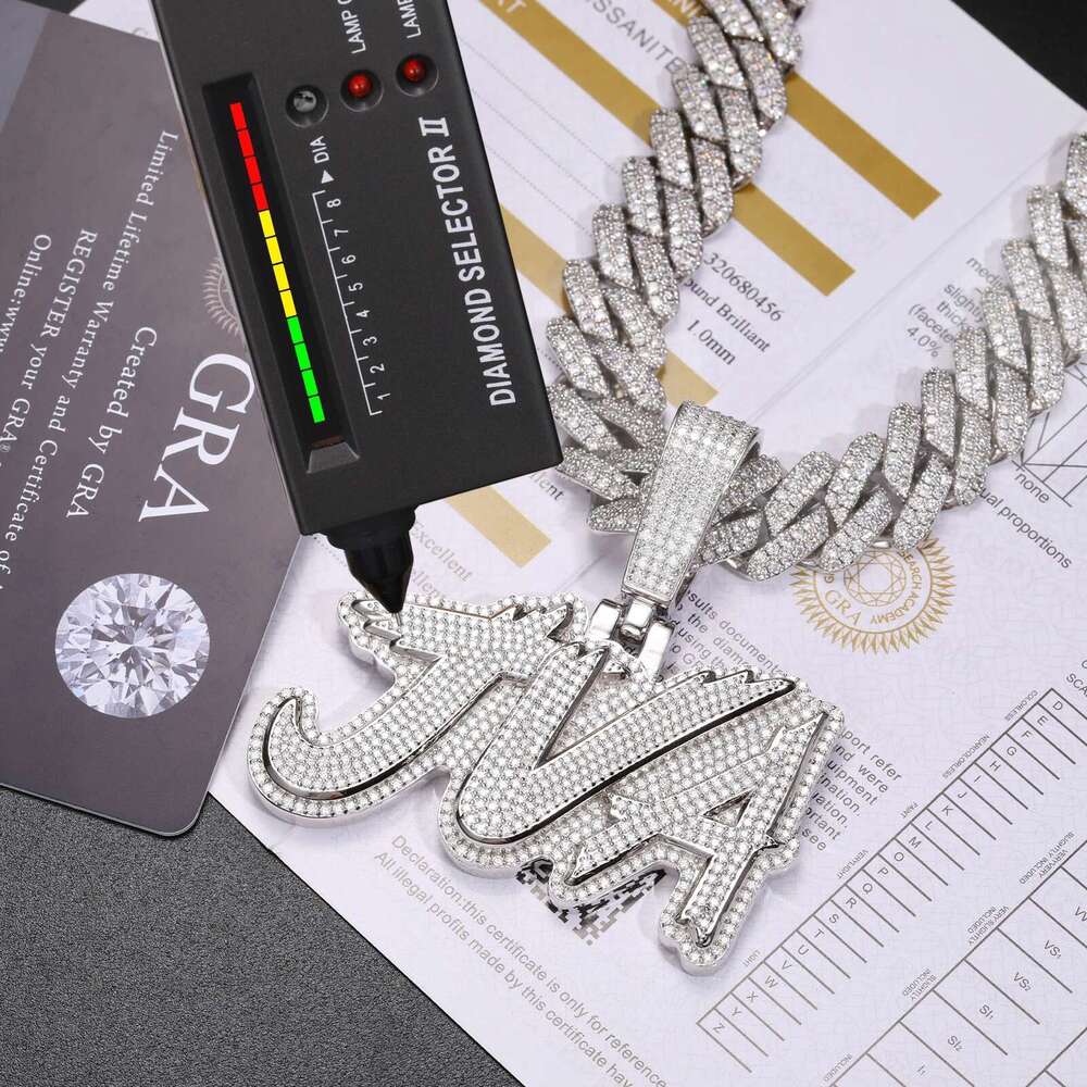 Fine New Sier Moissanite Classic Letters Pendant Punk Hiphop/Rock For Men Hip Hop Jewelry gemstone pendants