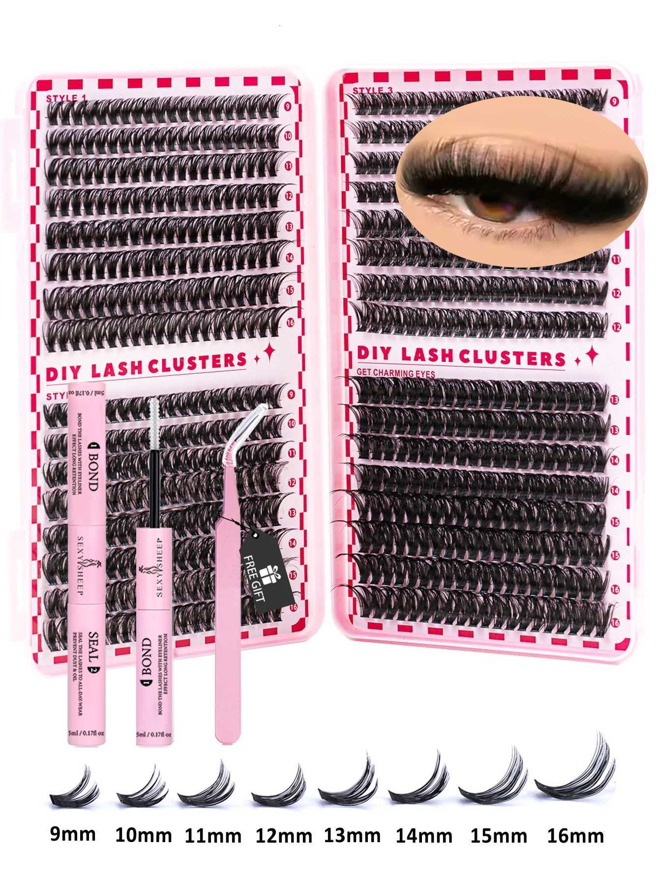 DIY Eyelash Clusters Kit Large Capacity with Lash Bond Seal Lash Tweezers Fluffy Eyelash Extensions Kit DIY at HomeT251117