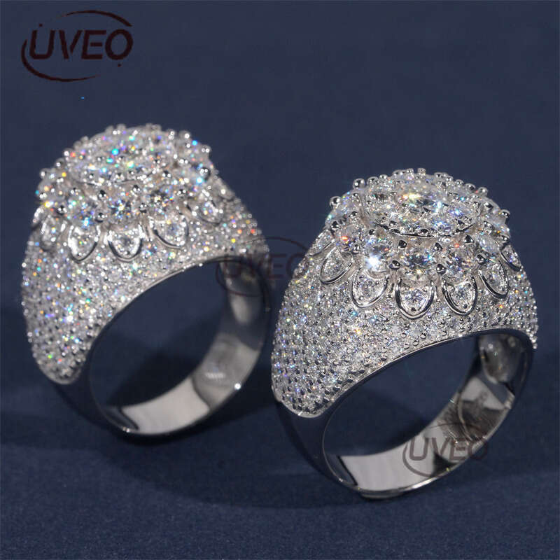 925 Jewelry Gold VVS Iced Out Moissanite Ring Hip Hop Pass Dias Tester Women Couple