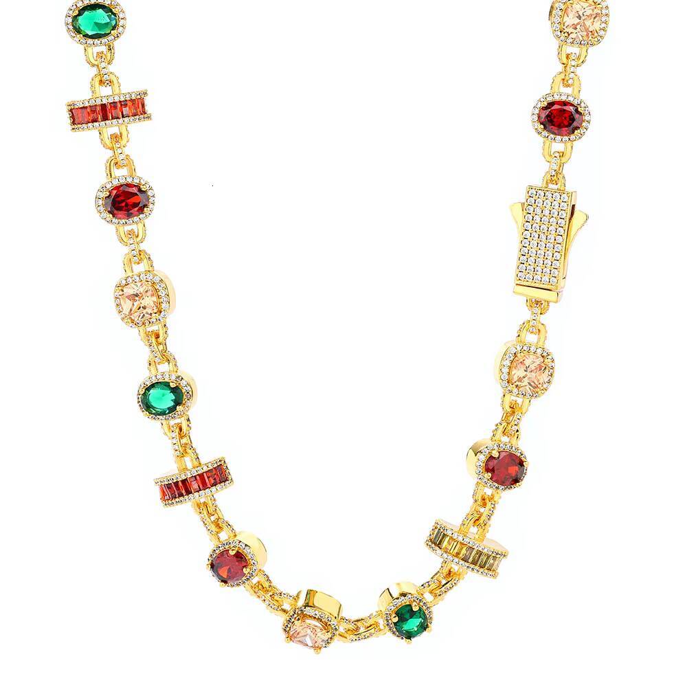 Laboratory cultivation of Moissanite Luxury Geometric Design Link Chain Necklace New Arrival Gold Plated Colored Zircon Stones Hip Hop Fine Jewelry