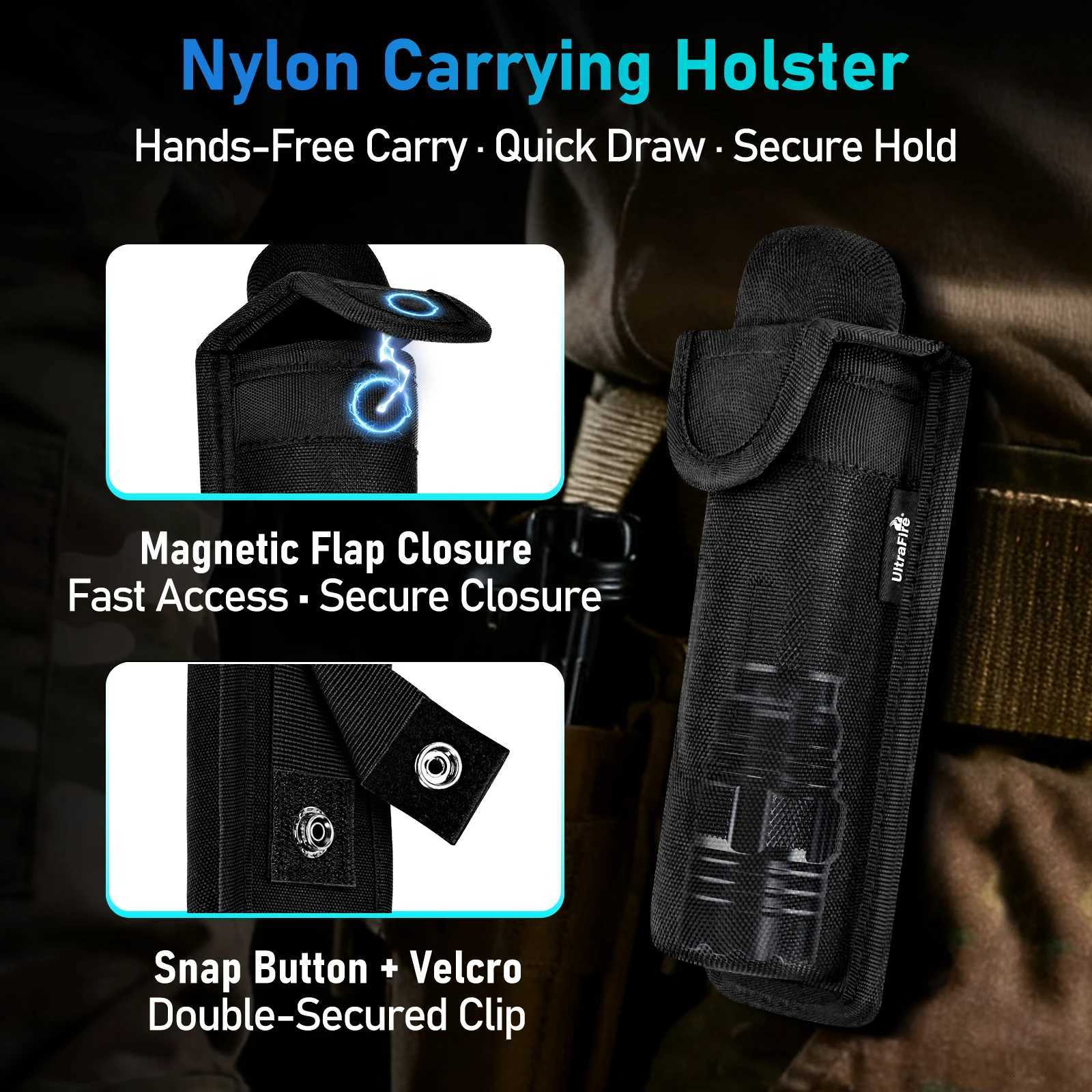 UltraFire T1X Tactical Flashlight with Magnetic Belt Holster 3 Modes 1200LM USB C Rechargeable Police Lamp for Camping Emergency M251117