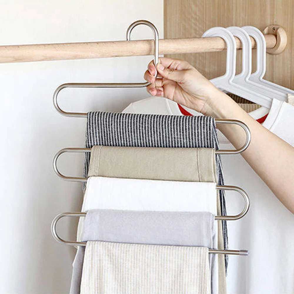 Pants Hangers Non-Slip S-Shape 3Pack Trousers Hangers Stainless Steel Clothes Hangers Closet Storage Organizer for Pants Jeans C251117