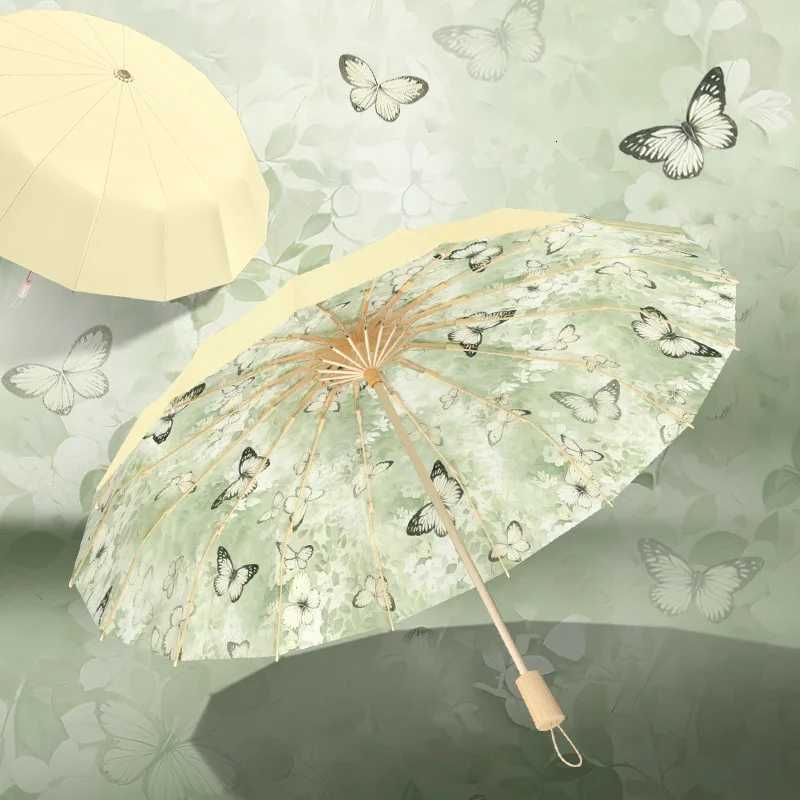 16 Fiberglass Umbrella for Women Protection SunRain Dual Use ParasolExtra-Large Reinforced Folding Sunshade with Colorful Coat C251117