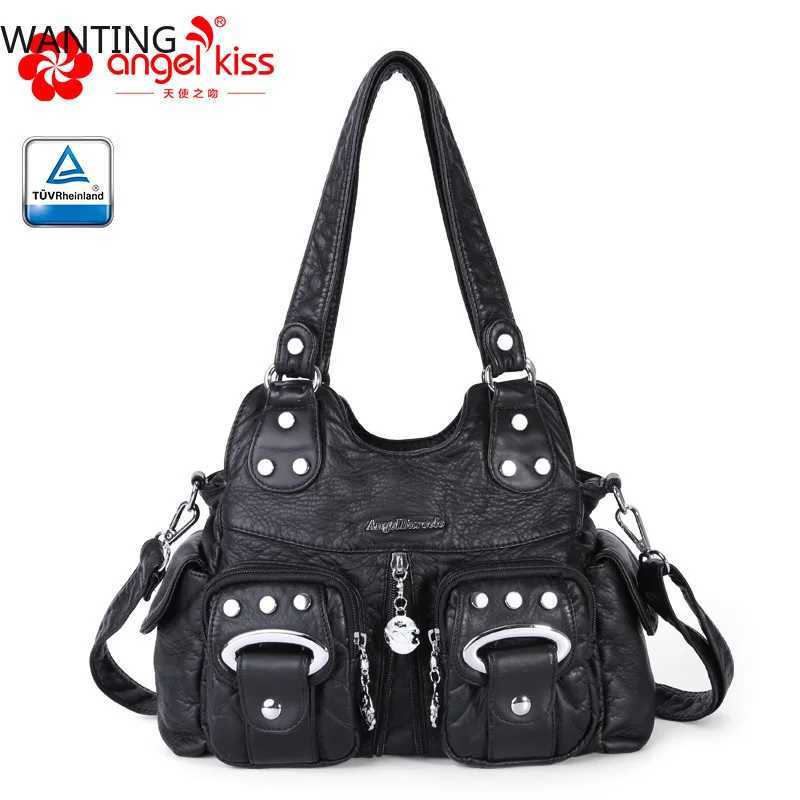 Angelkiss Women Handbag Fashion Small PU Shoulder Bag Soft Hobos Messenger Top-handle Bag Tote Satchel Front Pockets PurseW251117