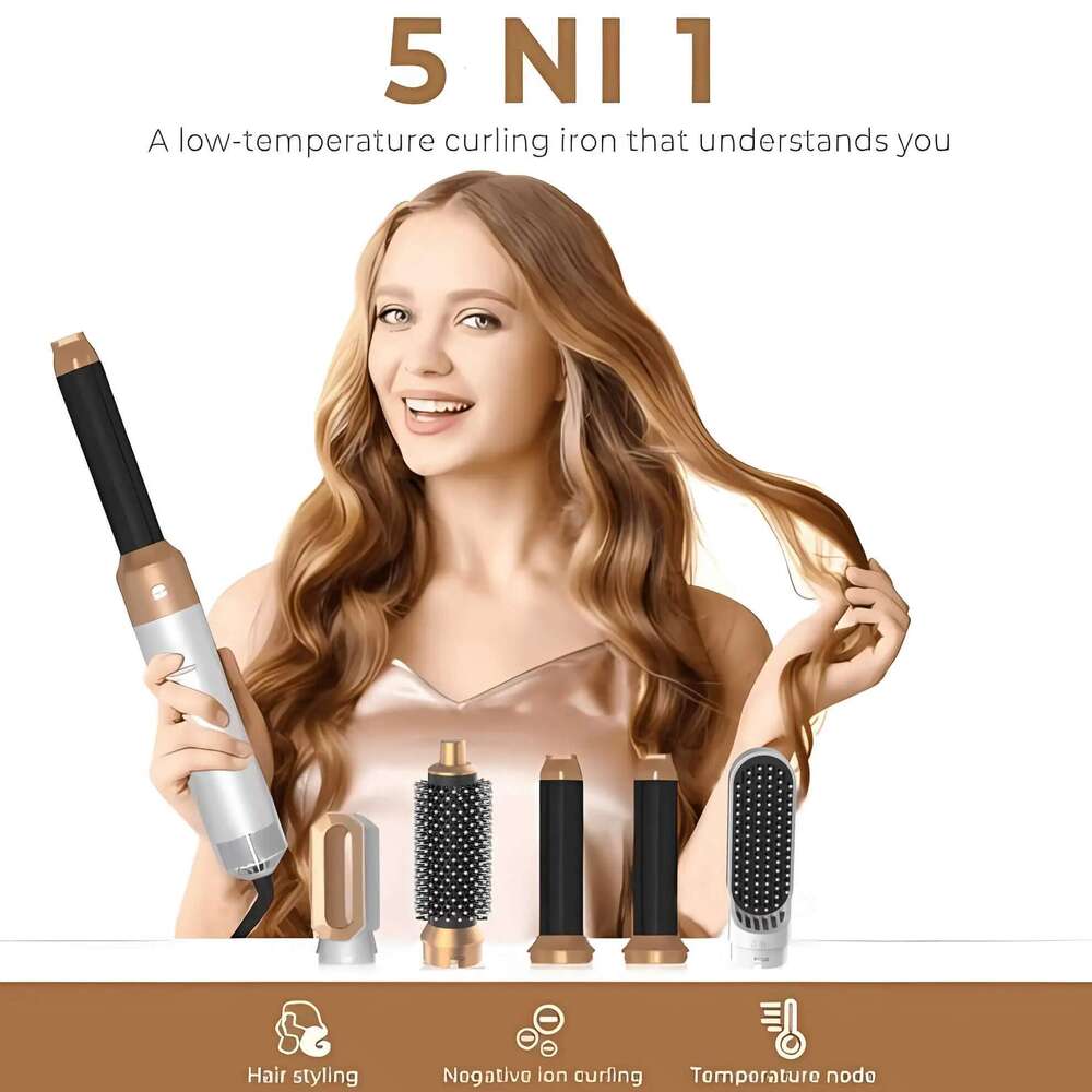 5 In 1 Dryer Hot Air Comb For Curg Straightening And Volumizing Hair With Detachable Attachments