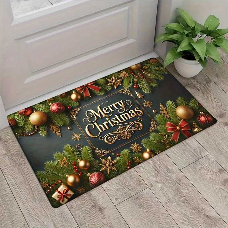 Merry Christmas Flannel Door Mat Carpet Festive Tree Ball Design Non-Slip Thick Sponge for Bedroom Kitchen Bathroom DecorM251117