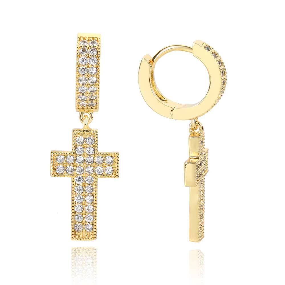 Laboratory cultivation of Moissanite Womens Iced Out Hip Hop Cross Earrings Fine Jewelry Shiny Diamond CZ Hoop Earrings
