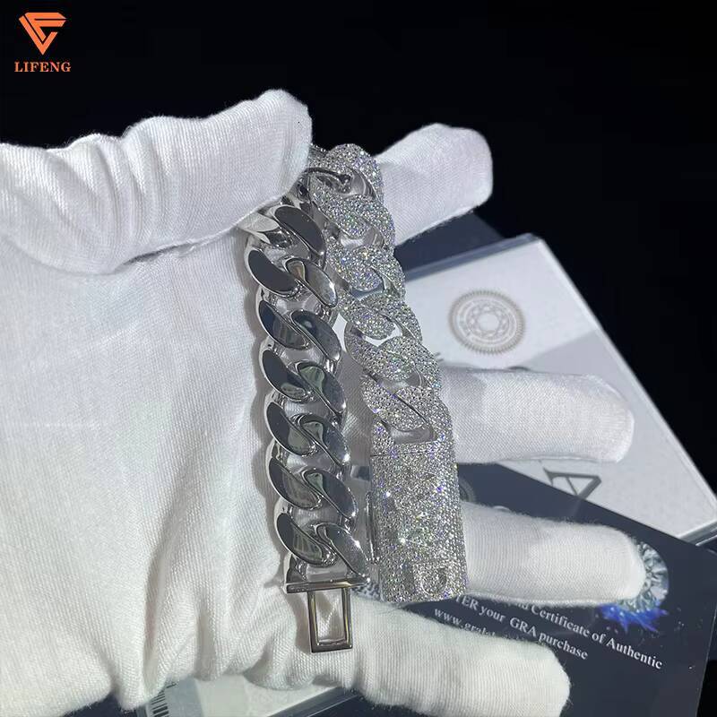 Hip Hop 16mm 3 Rows VVS Iced Out Moissanite Cuban Link Bracelet Custom High Quality 925 Silver Bracelet for Men Women