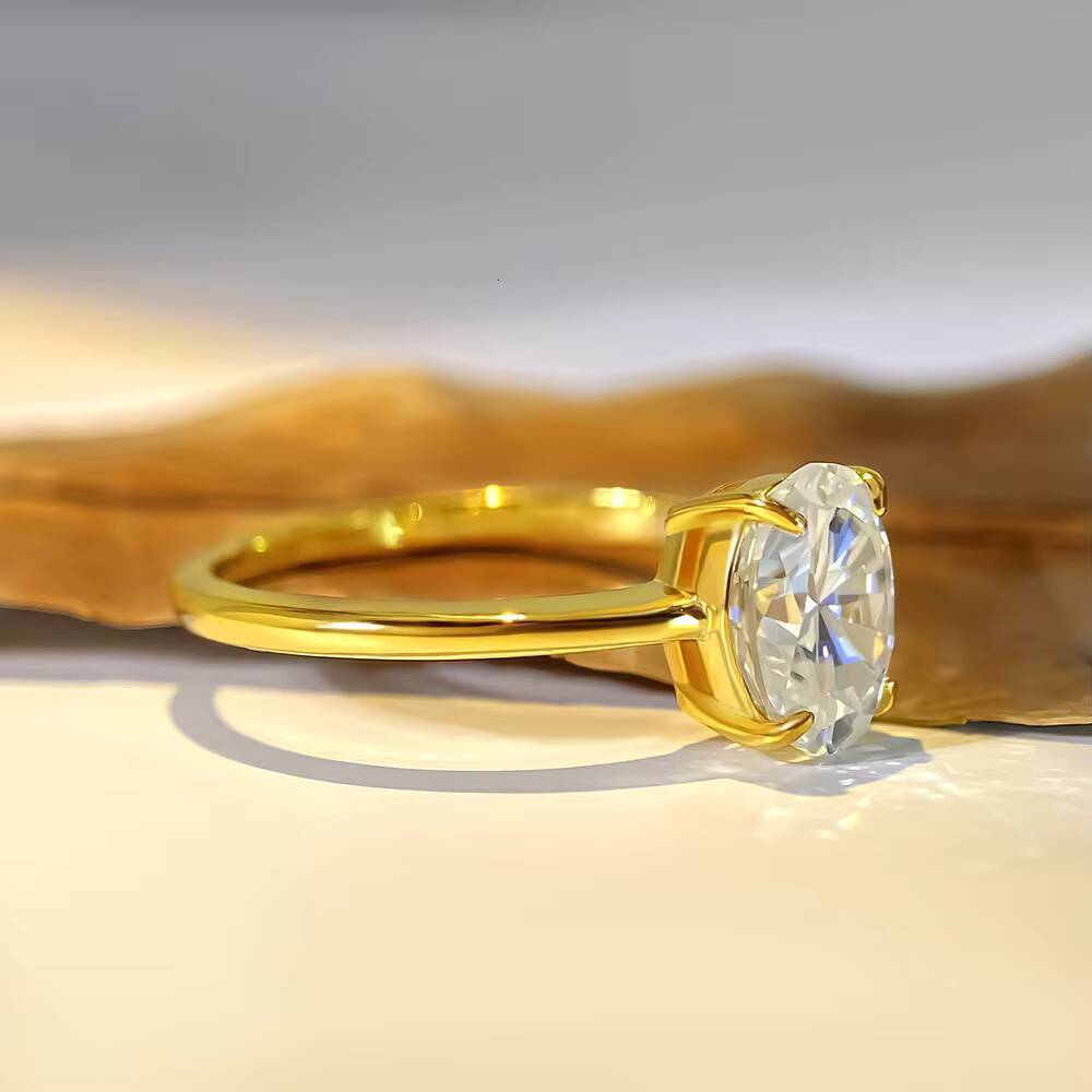 FOXI 13Ct Timeless Engagement Ring Oval-shaped Moissanite Diamond High Polish Shank 925 Sterling Silver Moissanite Wedding Ring