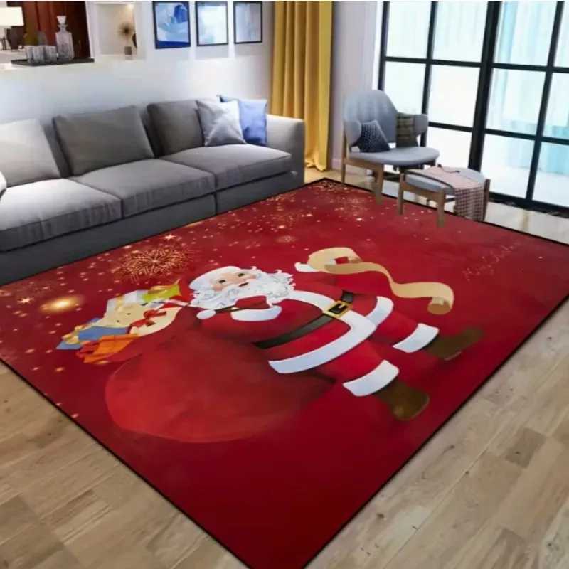 Christmas Snowman Gift Flower and Cane Candy Pattern Carpet Christmas Clean Floor Mat Living Room Bedroom Decoration CarpetM251117