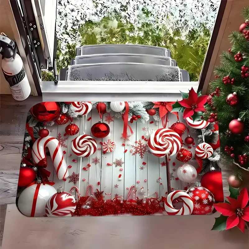 Red And White Candy Crutches With Gingerbread Christmas Doormat Soft Plush Front Door Kitchen Living Room Holiday Home RugM251117