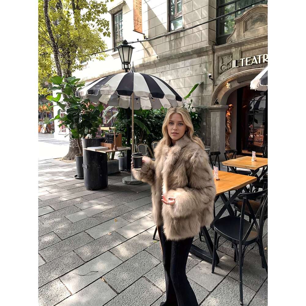 Women's Plush-Like Coat - Beige/Soft Brown Winter Jacket, Cold-Resistant Outerwear For Everyday & Formal Events, No Maintenance Required