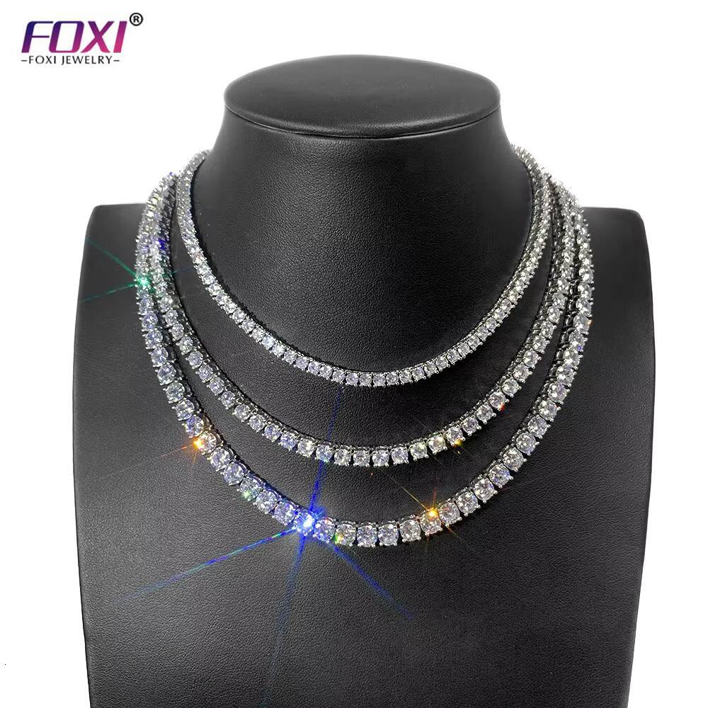 Hip Hop S925 Tennis Necklace VVS D Colorround 3mm Diamond Iced Out Past Tester Custom 10k 14k Gold Moissanite Tennis Link Chains