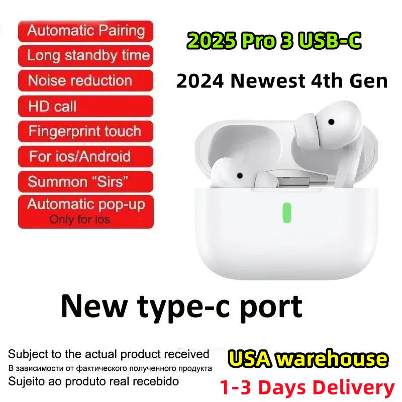 2025 Pods Pro 3 ANC TWS earbuds 2024 Pods 4th gen wireless earbuds Pro 2 USB C ANC Earphones noise canceling headphones Pro 6 Bluetooth headset Android iOS Universal