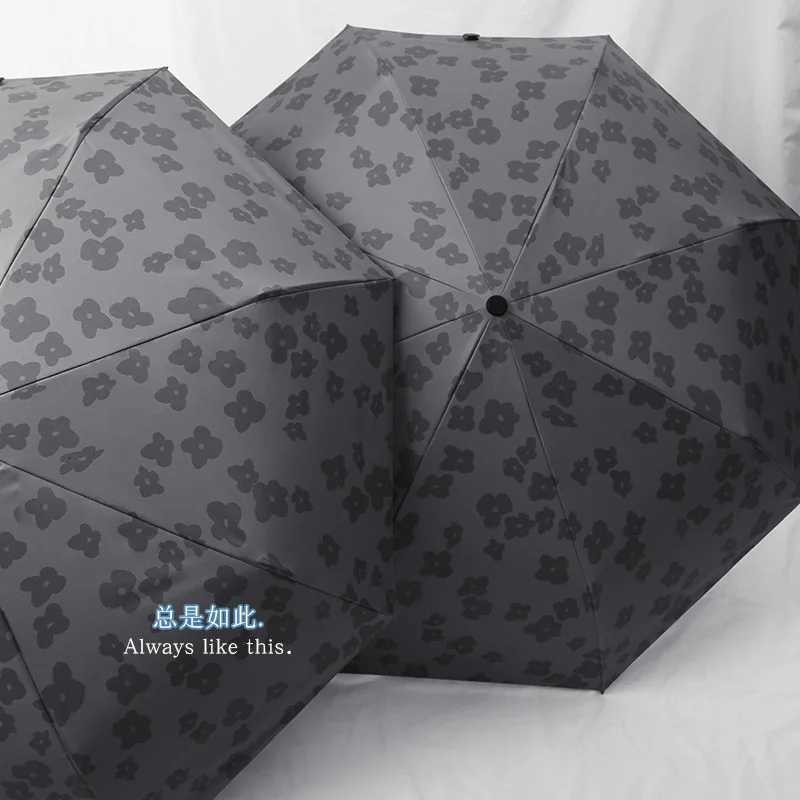INS Abstinence Style Black Small Floral Automatic Umbrella Women Outdoor Shopping Sunny Folding Umbrella UV-Protection Umbrella C251117