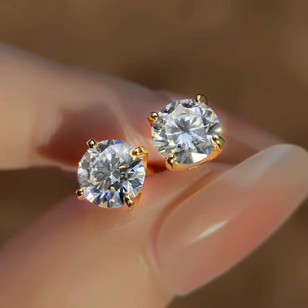 18K Gold Plated Sterling Silver VVS Moissanite Simulated Diamond Stud Earrings for Women