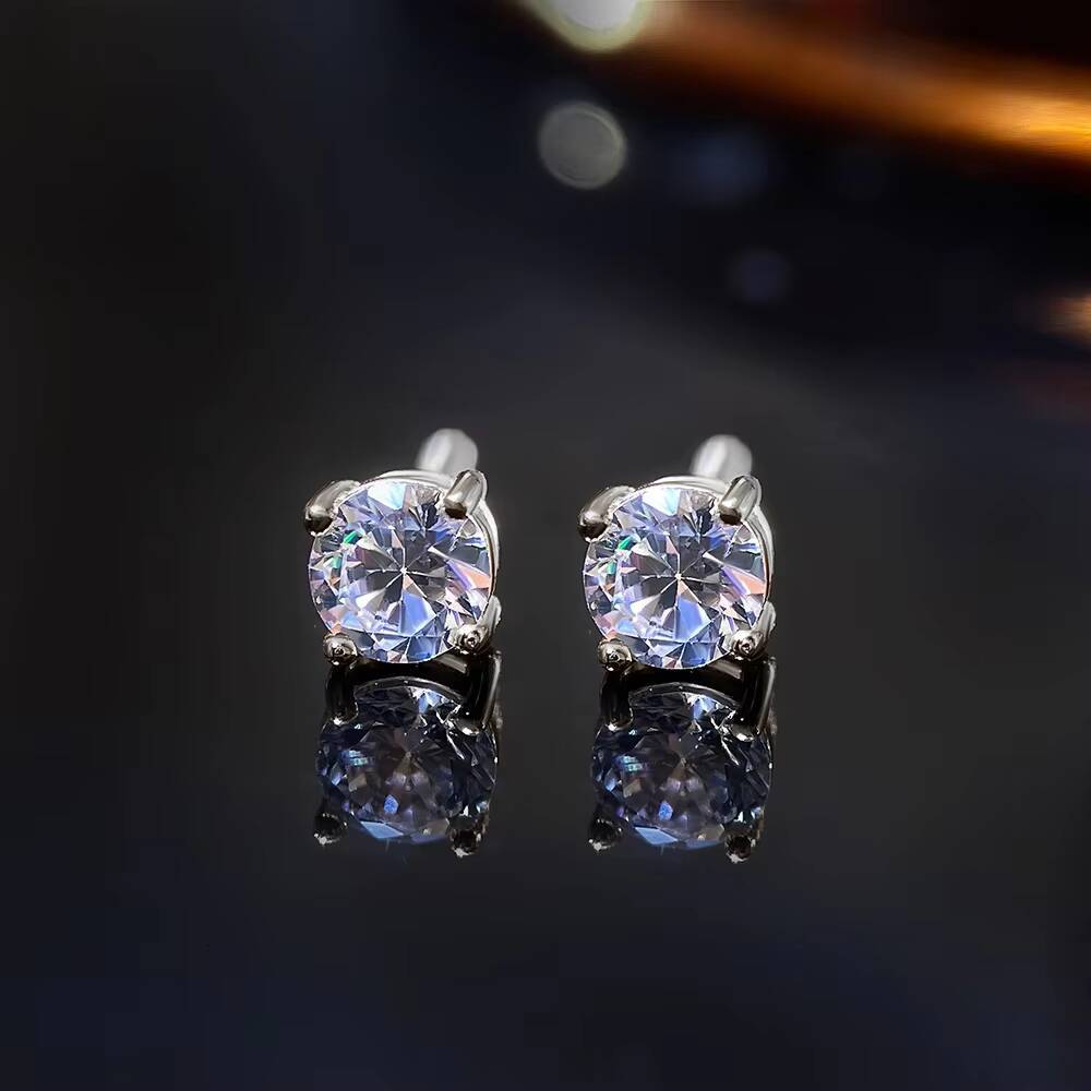 S925 Silver Earring Moissanite VVVS Single Diamond Classic Silver4mm 5MM 6MM Round Brilliant Cut Screwback Stud Earrings