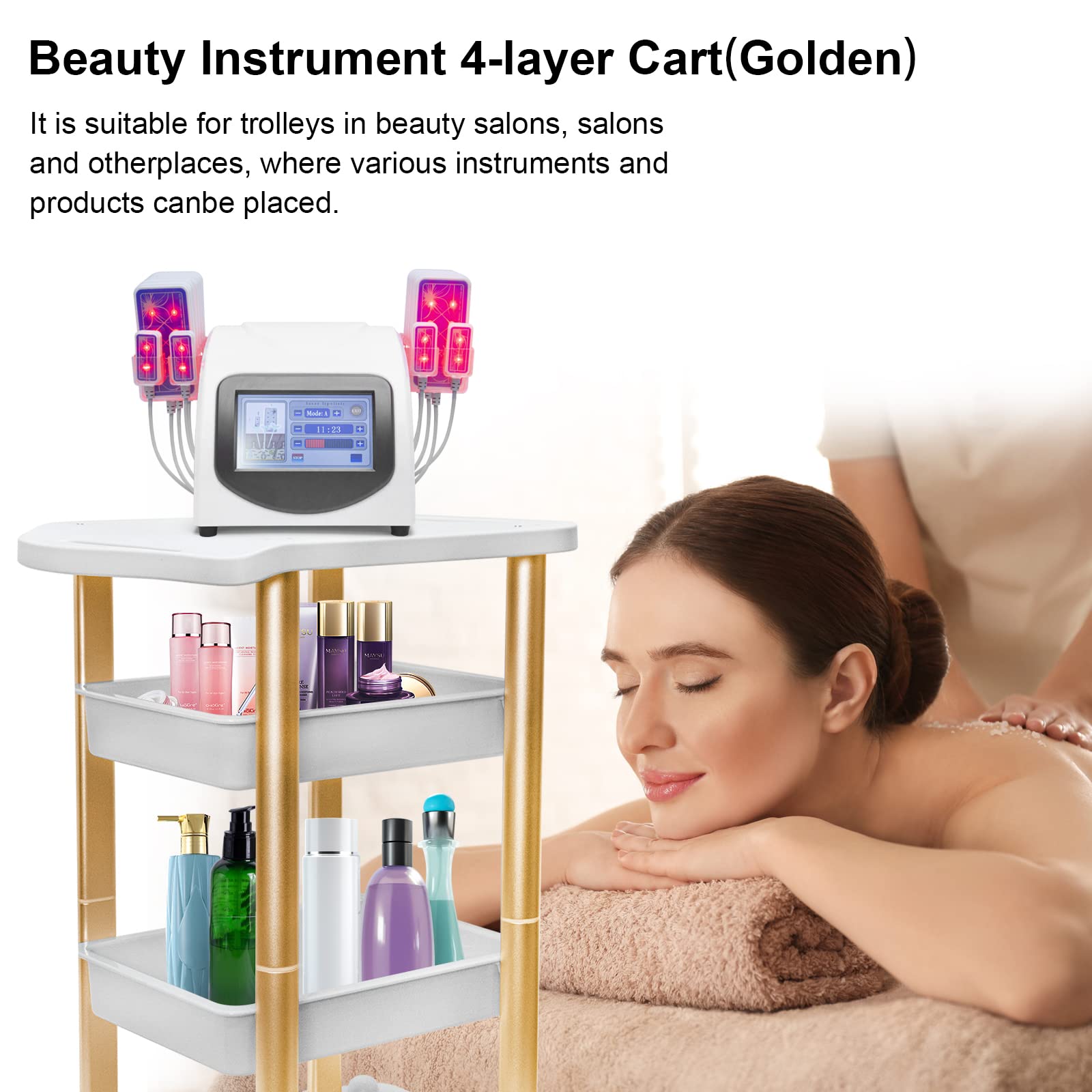 Beauty Salon Furniture Trolley Spa Styling Pedestal Rolling Cart 4 Shelf Abs Aluminum Elitzia ETTRO5