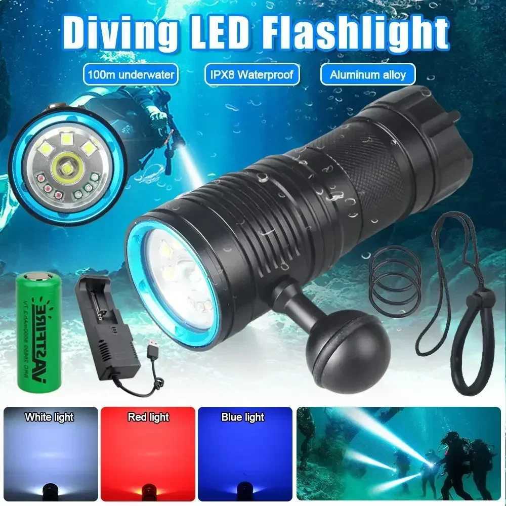 Diving flashlight charging strong light focus long flashlight plastic waterproof submersible lighting at night submersible High M251117
