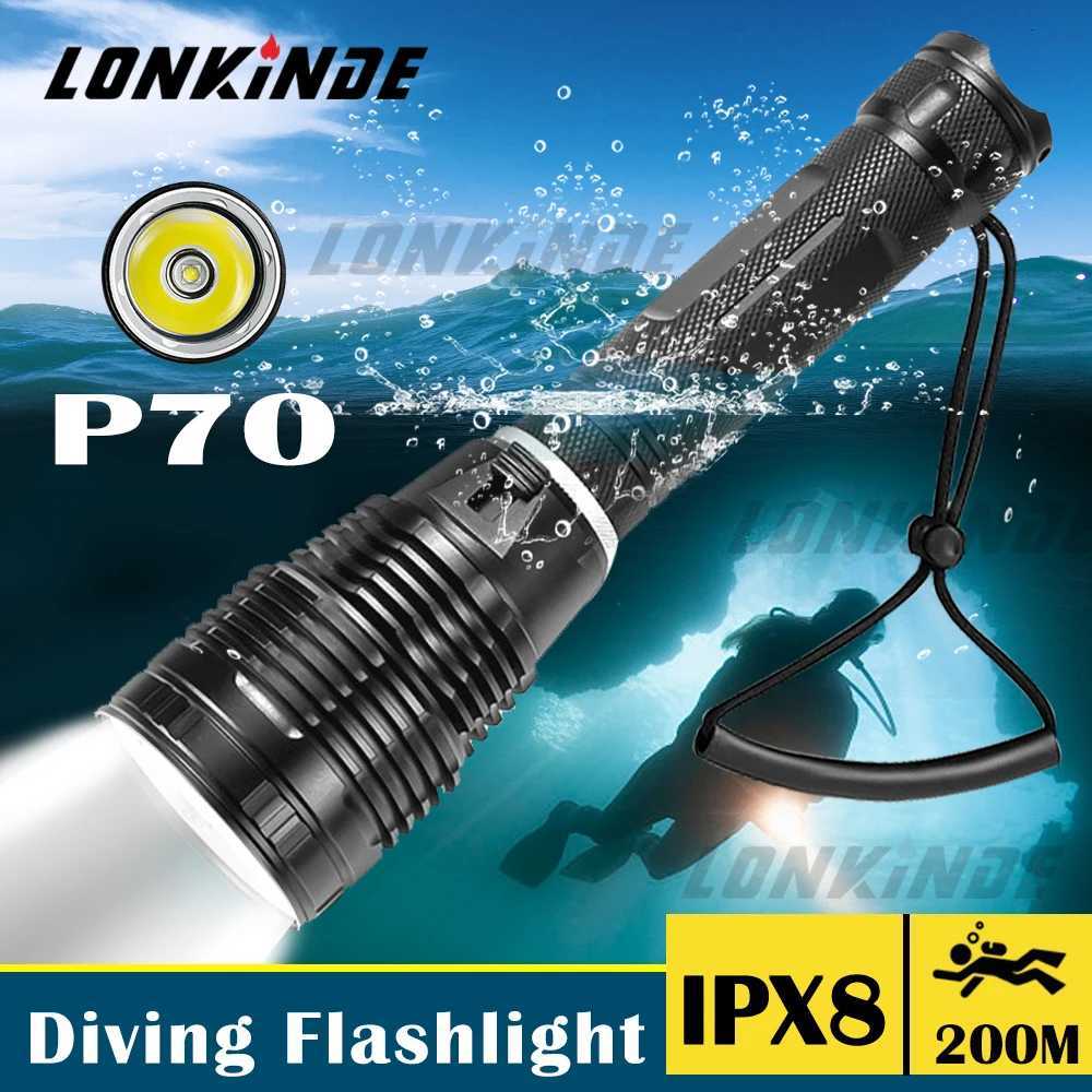 Super Bright XHP702 Diving Flashlight IPX8 Highest Waterproof Rating Professional Dive Light Powered By 26650 Battery Hand Rope M251117