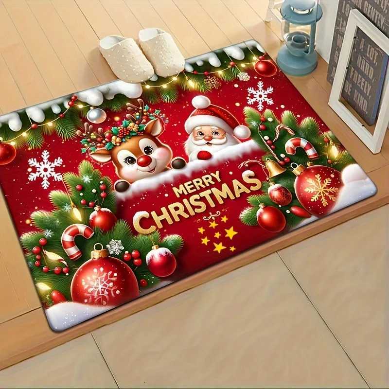 Santa Claus Elk Christmas Doormat Non-Slip Indoor Outdoor Welcome Mat Festive Holiday Decor for Entrance Bathroom PatioM251117