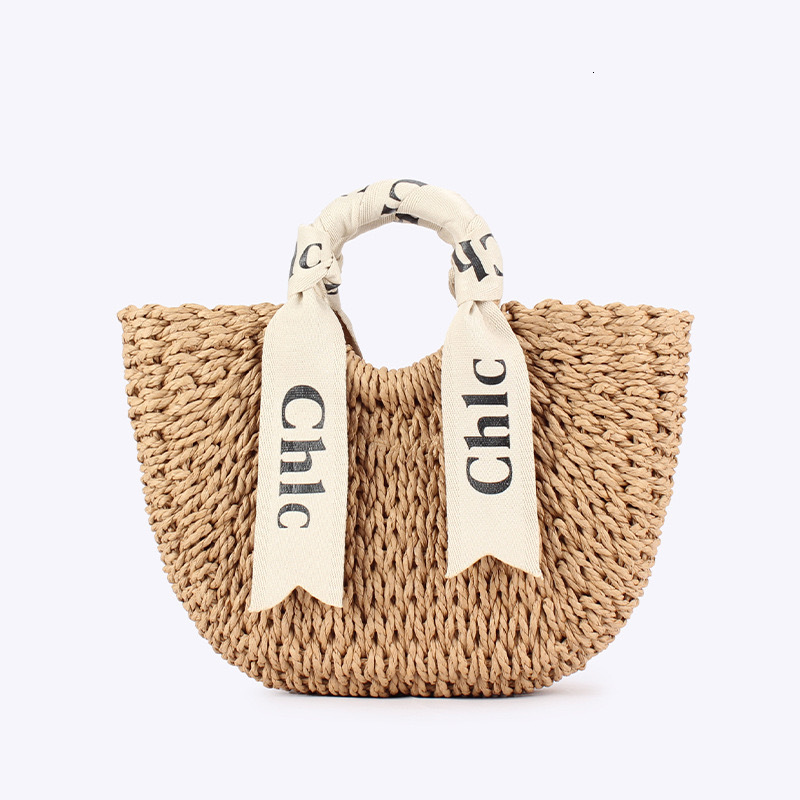 Designer Luxury Summer Straw Woven Bag Women Large Capacity Handmade Knitted Shoulder Bag with Scarf Beach Tote Bag