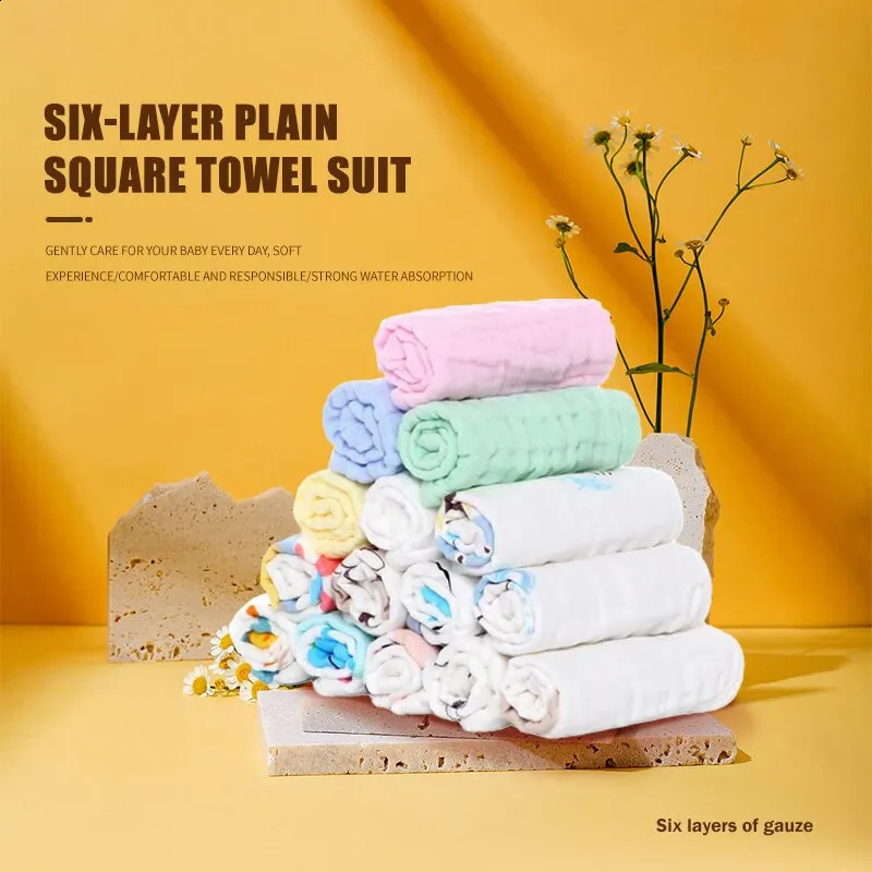 5 pieces of 30x30cm cotton soft baby towels face handle for bathroom feeding washing cloth wiping Burp 250414z