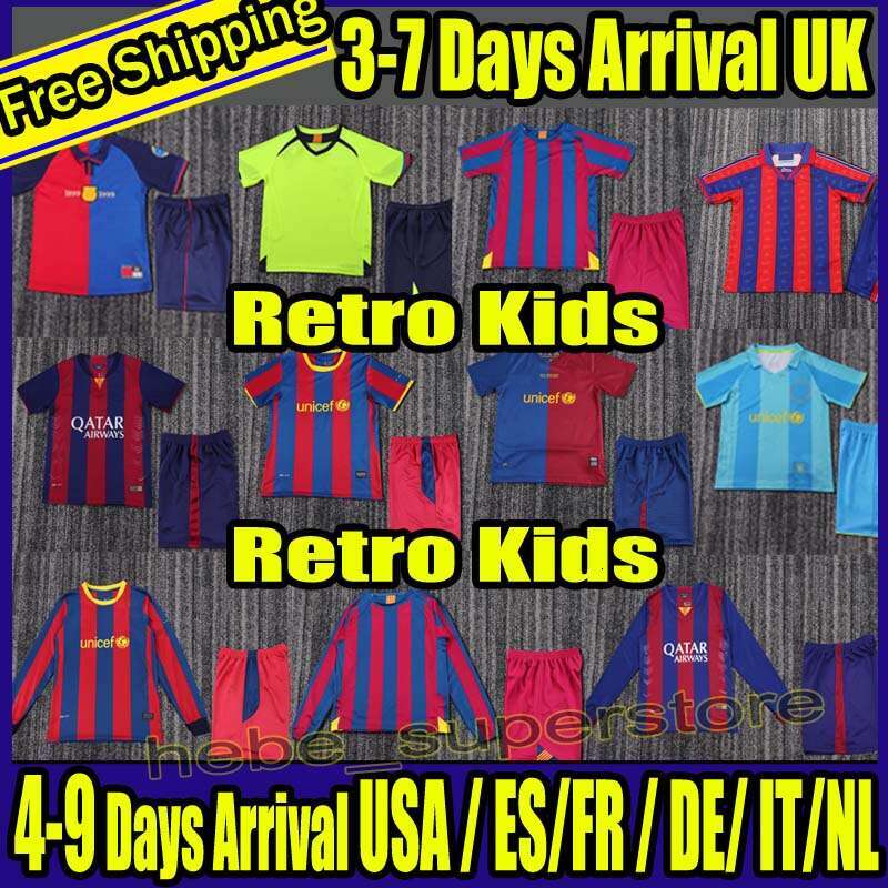 Retro Kids BarcelonaES Soccer Jerseys 2003 2004 2005 2006 2007 2008 2009 2010 2011 vintage football shirt T RONALDINHO A.INIESTA 01 02 03 04 05 06 07 08 09 10