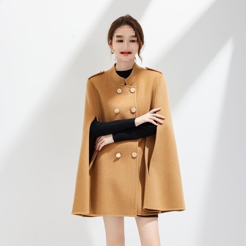 Solid color Cape Town wool medium long coat womens autumn and winter elegant and fashionable cape jacket British style retro shawl coat 2662 241128