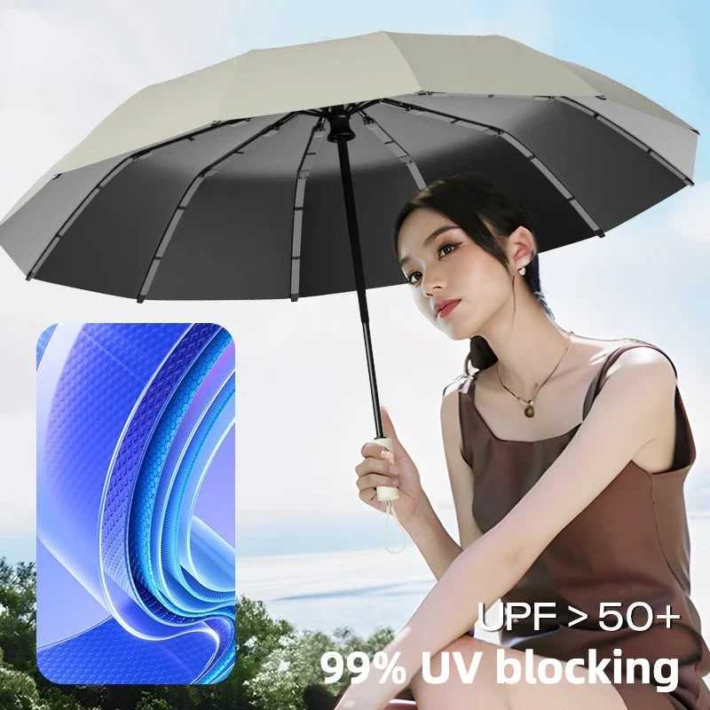 Reinforced 348 Ribs Automatic Umbrella Windproof Stormproof Sun UPF 50 Protection Folding Rain Umbrellas for Men Women C251117