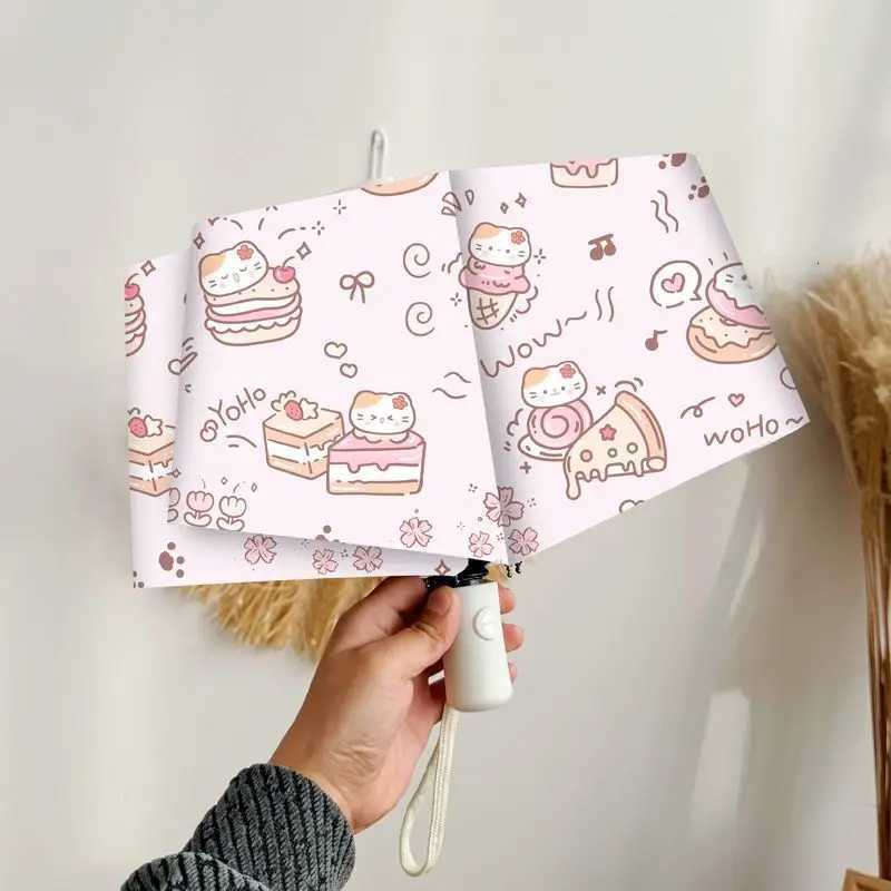 Cute Cat Design Automatic Umbrella UV Protection Sunshade Rainproof Three-Fold Eight-Rib Compact Umbrella for All Weather C251117