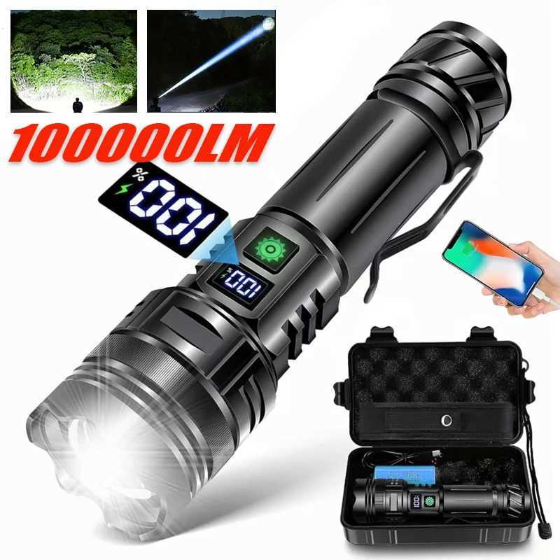 High Power LED Flashlight Type-C USB Rechargeable Long Range Tactical Torch Strong Light Lamp Outdoor Ultra Powerful Flash Light M251117