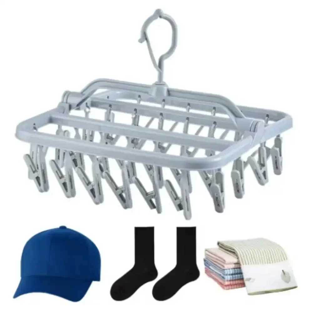 32-clips Folding Hangers Multi-Functional Windproof Socks Clip Drying Hangers Household Organizers Storage Plastic Clothing Clip C251117