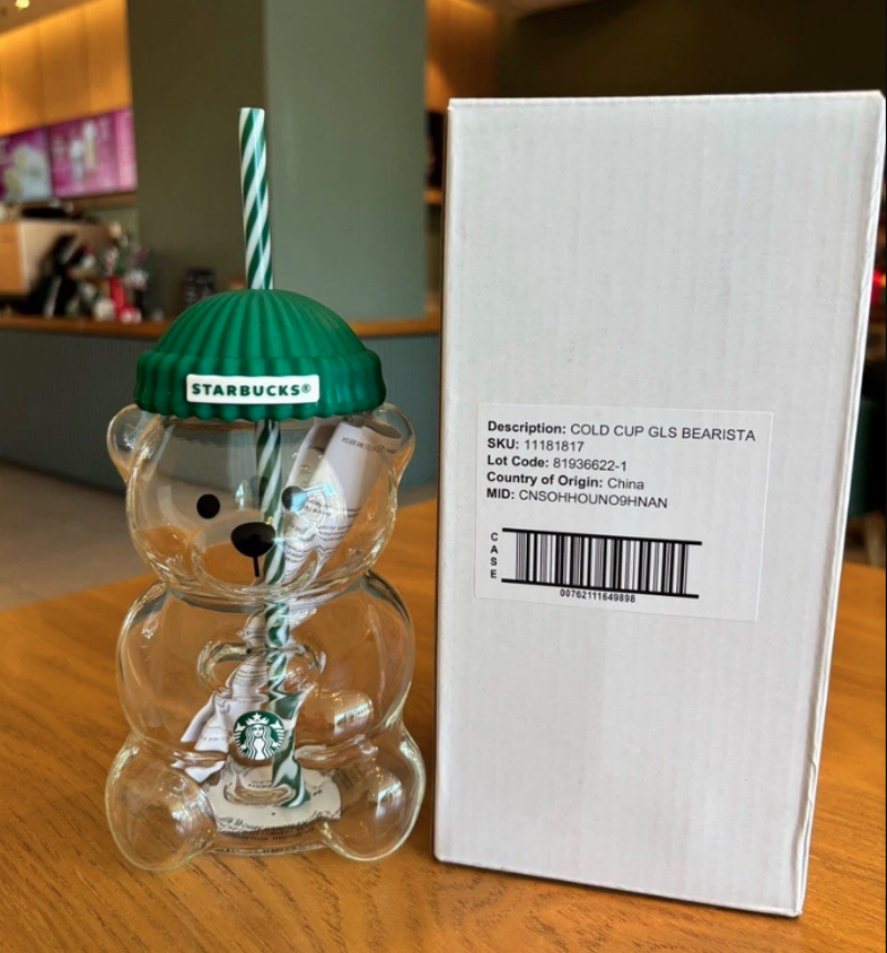 Star bucks Glass Bear Cup Bearista Bear Series Limited Edition Design Glass Jar Cold Cup Tumbler Straw Holiday Christmas Gift Mug Water Bottle
