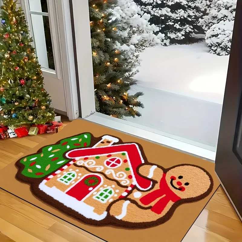 VIKAMA Gingerbread House Print Floor Mat Festive Entrance Welcome Carpet Christmas Vibe Soft Absorbent Non-Slip Home DecorM251117