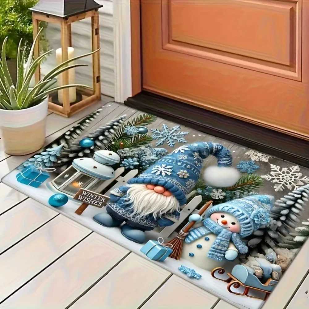 Christmas Blue Hat Dwarf Snowman Carpet Home Decoration Entry Door Bathroom Anti-Slip And Super-Absorbent Floor MatM251117